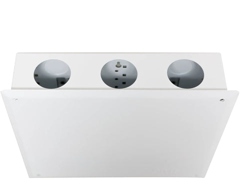Top view of a 12 Inch Cable Management In Wall Media Box For Home Networking Setup With 2.5 Inch Wire Openings Structured Wiring Enclosure In Glossy White EN1200 With Easy Cable Management showing wire openings.