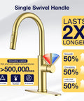 TOYWIA Kitchen Faucets with Pull Down Sprayer, High Arc Single Handle Classic Stainless Steel Sink Faucet 1 or 3 Hole, Suitable for Farmhouse Camper Laundry Rv Bar, Gold with single swivel handle