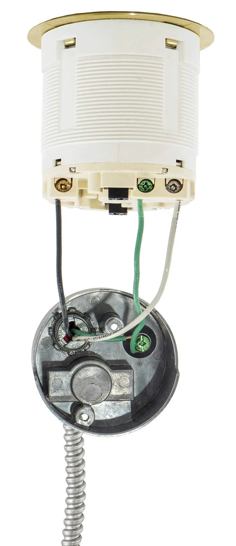 Tamper Resistant Pop Up Countertop Receptacle With Two Receptacles, Surface Or Flush Mount, 15 Amp 125 Volt, Brushed Brass Finish