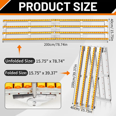 Foldable Manual Gravity-Powered Conveyor Roller System Portable 15 x 78 Inch Folded Unfolded Size Guide