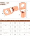 Heavy Duty Copper Wire Lugs And Ring Terminals With Heat Shrink Tubing AWG 2 4 6 8 10 12 Gauge Assortment Kit, showing size details.