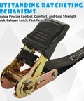 Heavy Duty 1 Inch Ratchet Straps 4 Pack With Durable Hooks 20 Foot Tie Downs showing ratchet mechanism with quick-release latch.