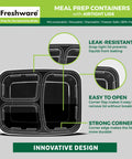 Grab And Go Meal Prep Containers 50 Pack With 3 Compartments 24 Oz Each Bento Boxes BPA Free with airtight lids details