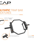 Olympic Trap Bar For Home Gym, 500 Lb Capacity, Alloy Steel, Black Finish, 50 Inch Long, with neutral grips, diagram view