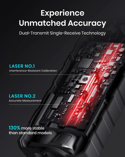 Internal view of Laser Measurement Tool With 229 Feet Range showcasing dual transmit technology and accurate calibration.