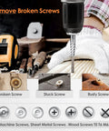 Grab The Ultimate 18-Piece Bolt Extractor Kit With Left Hand Drill Bits To Fix Stuck Stripped Screws Super Easy And Save Your Backtime No More Broken Tools Allowed showing drill bit removing a rusty screw