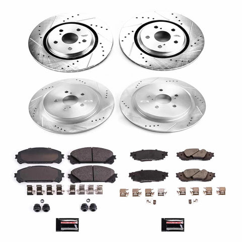 PowerStop front and rear drilled/slotted brake rotors with ceramic pads for Lexus RX (2016–22), 4-rotor kit