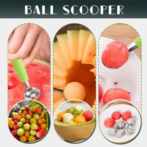 14-Piece Fruit Carving Tools Set In Stainless Steel With Melon Baller creating fruit balls for platters