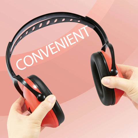 Kid Safe Noise Reduction Ear Muffs With Plush Cushions For Toddlers, Kids And Teens, Coral, being held by a hand on pink background.