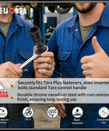 Two mechanics demonstrating Heavy Duty One Half Drive Ep24 E Torx Plus Socket on a ratchet, showcasing solid grip on fasteners.