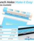 30 Hole Paper Punch For Discbound Notebooks And Journals With Loose Leaf Compatibility Adjustable Spiral Hole Puncher That Handles Up To 5 Sheets Works With A4 A5 B5 B6 A6 And More Planner Binder Tool For Quick Clean Holes on a white and blue background
