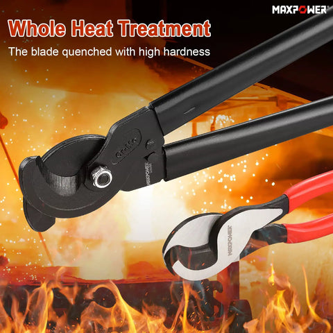 Two Pack 10 Inch And 14 Inch Heavy Duty Cable Cutters For Copper And Aluminum Wire Up To 120 Mm2 Capacity over flames