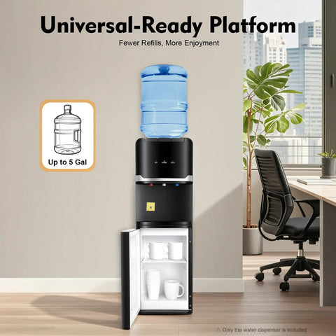 Top Loading Water Cooler With Three Temperature Options Hot Cold Warm For Three Or Five Gallon Bottles Stainless Steel Liner