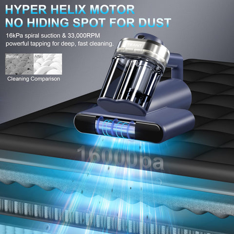 Mattress Vacuum Cleaner With UV C Light And Ultrasonic Tech Hyper Helix Motor Delivers Beast Mode Suction And 33,000 RPM Tapping