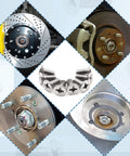 8 Pack Tough As Nails Stainless Steel Brake Disc Rotor Screws For Front And Rear Calipers Ride Ready Rust Free Retaining Fasteners for Honda Acura Hyundai Kia Rides displayed in various angles with rotors.