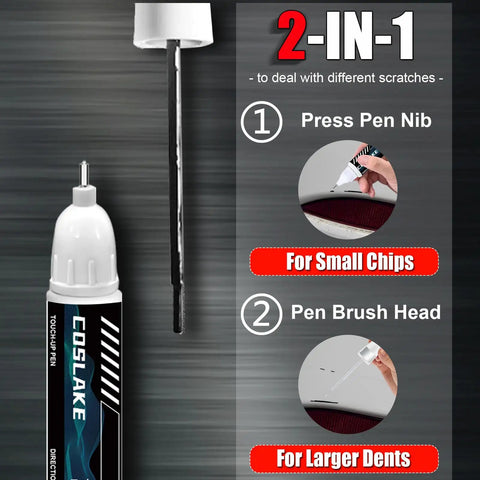 Toyota Ice Cap And Super White 040 Touch Up Paint Kit For Cars 2 In 1 Scratch Remover Pen showing nib for small chips and brush head for larger dents.