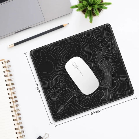 Marble Style Minimalist Mouse Pad 9x8 Inch Anti Slip Rubber Base 3mm Thick Stitched Edges Ideal for Gaming Office Laptop PC Black Swirl Finish
