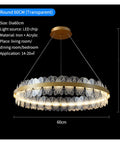 Nordic LED Round Frosted/Engraved Modern Pendant Light Remote Control Dimming for Living Room Bedroom Restaurant (Colour: Oval-White Size: Dimmable) (D60 cm Transparent Neutral Light) viewed from the side showing 60cm diameter and adjustable hanging wires.