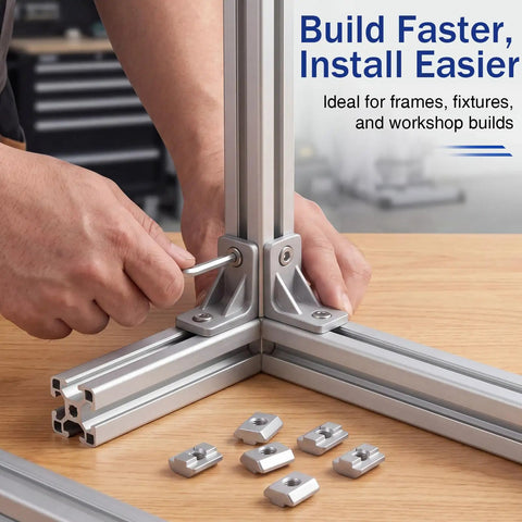 100 Piece Hella Tough 4040 Series Sliding T Nuts With Precision Metric M8 Threads For Smooth Gliding Action And Rock Solid Aluminum Extrusion Mounting On Your Setup, installation process with T nuts.
