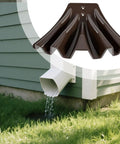 Heavy Duty Gutter Downspout Diverter Extension for Home and Garden, rainwater flowing from downspout redirector at house corner