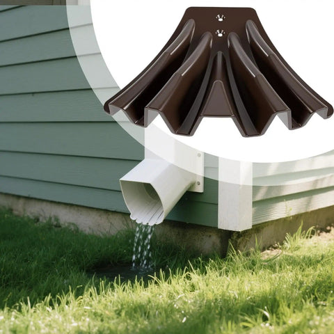 Heavy Duty Gutter Downspout Diverter Extension for Home and Garden, rainwater flowing from downspout redirector at house corner
