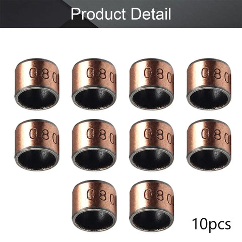 Ten Pack Oilless Bushing Sleeve Bearings 0.31 Inch Bore By 0.39 Inch Outer Diameter By 0.31 Inch Length Self Lubricating Bronze Steel Plain Bearings displayed in a grid.