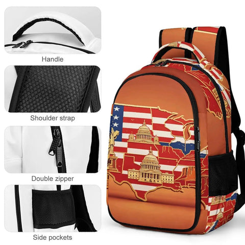 Unisex Flag And National Landmarks Printed Backpack with detailed handle, shoulder strap, and sturdy zipper