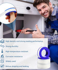 Plumber using Premium PTFE Plumbers Tape 6 Roll Pack Teflon Thread Seal Tape High Density Sealant For Shower Heads And Water Pipes Must Have Leak Proof Half Inch By 394 Inch Each Roll under a sink