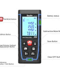 165 Feet Laser Distance Meter With Pythagorean Mode For Quick No Fuss Measurements Of Distance Area And Volume IP54 Dust And Water Resistant Two Bubble Levels Large Backlit LCD Display For Easy Readouts, front view