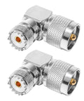 UHF Male PL259 To SO239 UHF Female Coax Adapters Right-Angle L-Shaped Low-Loss Antenna Connector 2 Pack for Coaxial Cable RF CB Ham Radio