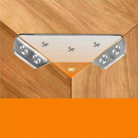 Heavy Duty Stainless Steel Corner Brackets For Furniture Shelves And Cabinets With Matched Screws Tough As Nails showing a 90° angle.