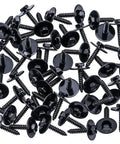 Fifty Pack Hex Head Sems Tapping Screws M4.2 X 20mm Phosphate Coated Auto Trimmer Fasteners arranged neatly, showcasing drill tips and washer flats.