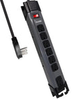 Beefy 25 Ft 7 Outlet Metal Surge Protector Power Strip With 14 AWG Cord, 1350 Joules, Flat Plug, Heavy Duty, Grey close-up view