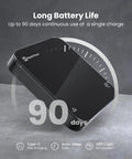 Palm Size Espresso Scale With Timer And USB C Rechargeable Battery, 2kg Capacity, showing long battery life of 90 days.
