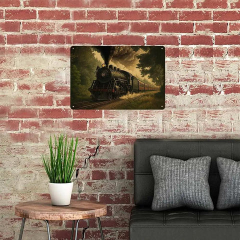 Vintage Steam Train Aluminum Wall Art 8x12 Inch Dope Retro Forest Railway Locomotive Metal Print in living room