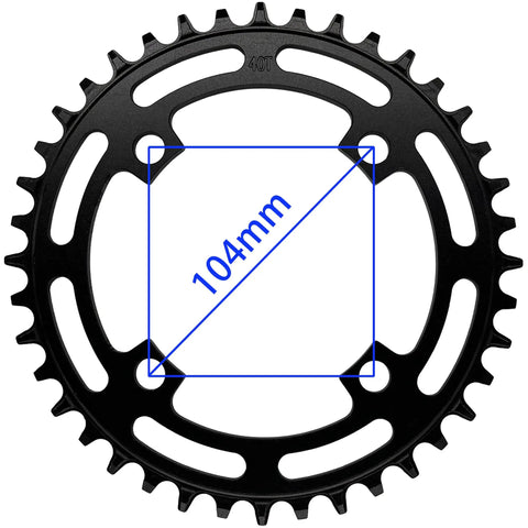 Round Chainring 104BCD Narrow Wide Teeth For 7 To 12 Speed Cranks Durable 7075 Aluminum Anodized Finish shown with 104mm measurement