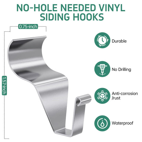 Heavy Duty Vinyl Siding Hooks 30 Pack Stainless Steel Clips No Drill No Hole Needed Outdoor Hangers detail view