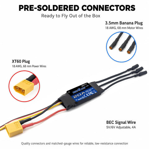 Beatles G2 20A Brushless ESC For RC Airplanes 2 To 4S With Built-In Switching BEC 5V And 6V 4A, connectors and wiring detail