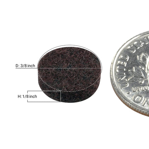 Heavy Duty 3/8 Inch Self Adhesive Felt Pads Round Brown Furniture And Cabinet Bumpers 1000 Pack next to a coin for size comparison