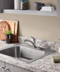 Colony Pro Single-Handle Kitchen Faucet With Deck Plate In Stainless Steel, in modern kitchen setting, with ceramic disc valves.