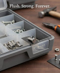 Top Shelf Stainless Steel Semi Tubular Rivets Featuring Flat Head Profile For Slick Sheet Metal Joining And Dead Solid Fastening Assembly Every Contractor Relies On in storage box.