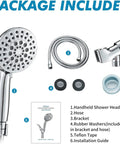 High Pressure 6 Function Shower Head Set With Handheld And 80 Inch Hose In Chrome Finish, includes accessories and manual
