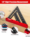 Heavy Duty Aluminum Rafter Square With Carpenter Pencil Built Like A Tank For Dead Accurate Woodworking Layouts And Corner Marking Up To Seven Inches, high-precision 7.68-inch tool on wood surface.