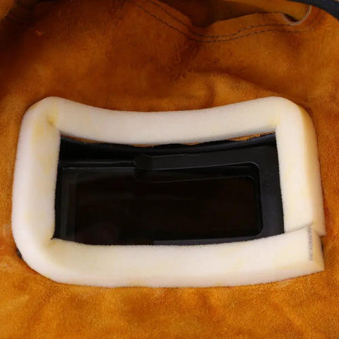 Leather Welding Mask With Flip Lens Adjustable Hood Sweat Absorbing Heat Resistant And Breathable Face Shield For Welding Jobs At Shops And Industrial Workplaces