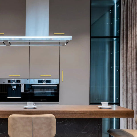 Modern kitchen with Gold Cabinet Pulls 30 Pack 5 Inch Modern Square Brushed Brass Drawer Handles For Kitchen Cabinets