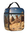 Desert Camel Insulated Lunch Bag With Detachable Handle, Leakproof Cooler Tote featuring camel and pyramids in desert design