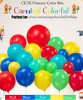 Circus Theme Party Decorations Kit With Balloon Garland in red, blue, yellow, green, teal for fun kids birthday and event.
