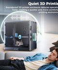 Metal and tempered glass open enclosure with drag chain for SV08 Max 3D printer, soundproof for quiet operation.