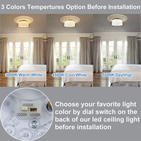 Contemporary Flush Mount Ceiling Light With Fabric Drum Shade Dimmable LED And Three Color Temperatures 3000K 4500K 5500K