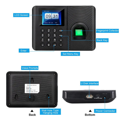 Biometric Fingerprint Time Clock For Employees With No Monthly Fees, Fast In And Out System, LCD, fingerprint, PIN keypad